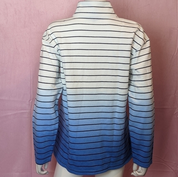 Talbots White and Blue Ombre Striped 1/4 Zip Pullover Jacket size Large - Picture 4 of 7